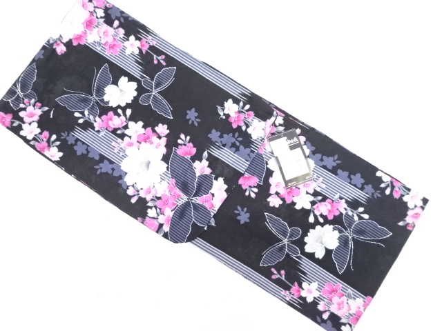 JAPANESE KIMONO / UNUSED YUKATA / FLOWER & BUTTERFLY 
